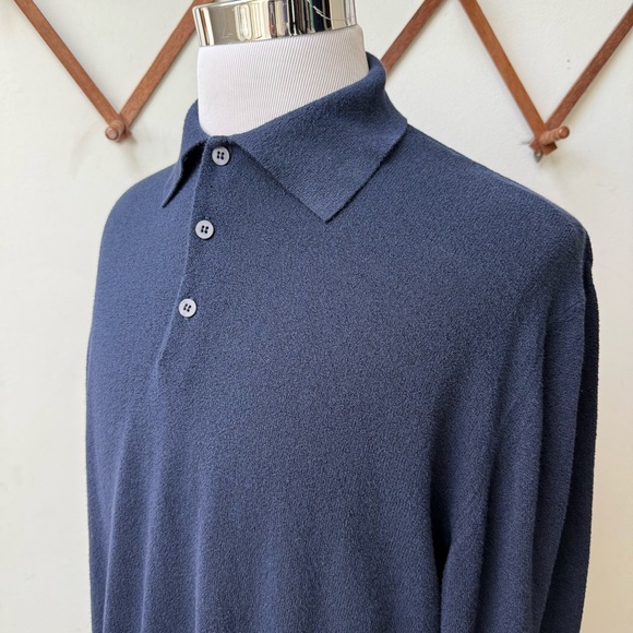 Vintage Terrycloth Navy Blue Polo Sweater - Picture 2 of 10